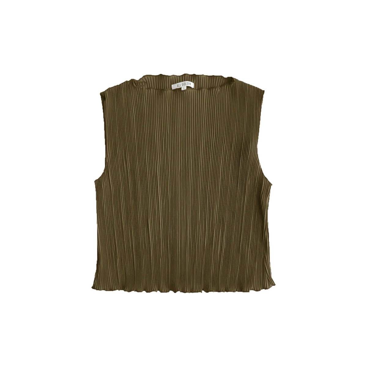 Ali Golden High Neck Pleated Tank Top - Image 1 of 8