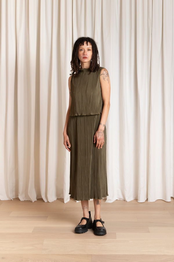 Ali Golden High Neck Pleated Tank Top