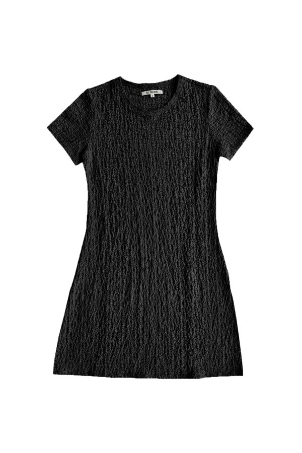 Ali Golden Mini Textured T-Shirt Dress - Black