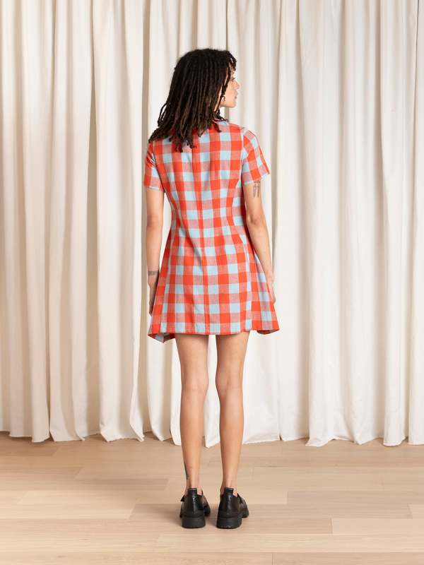Ali Golden Paneled Midi Dress - Poppy/Fuck Ice Gingham | Garmentory