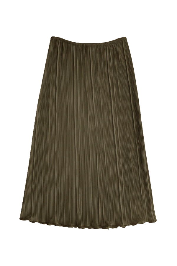 Ali Golden Pleated Slim Midi Skirt