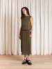 Ali Golden Pleated Slim Midi Skirt - Thumbnail 4