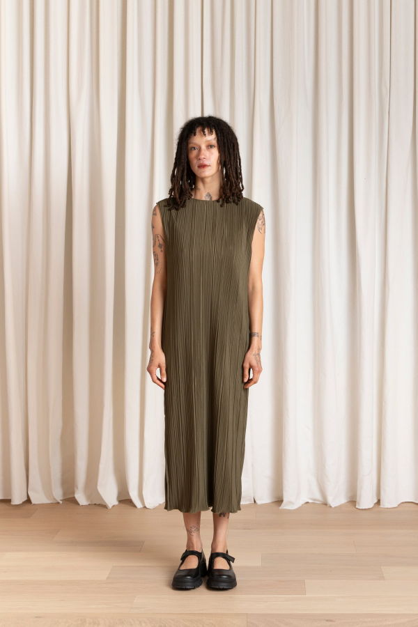 Ali Golden Pleated Tank Dress