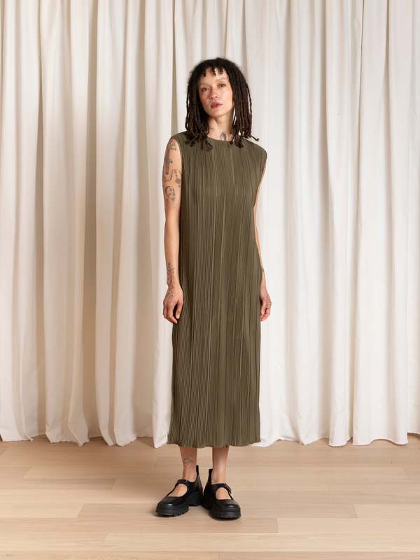Ali Golden Pleated Tank Dress
