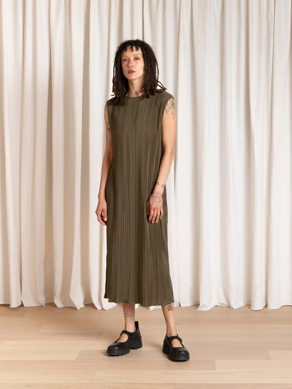 Ali Golden Pleated Tank Dress - Image 8 of 11