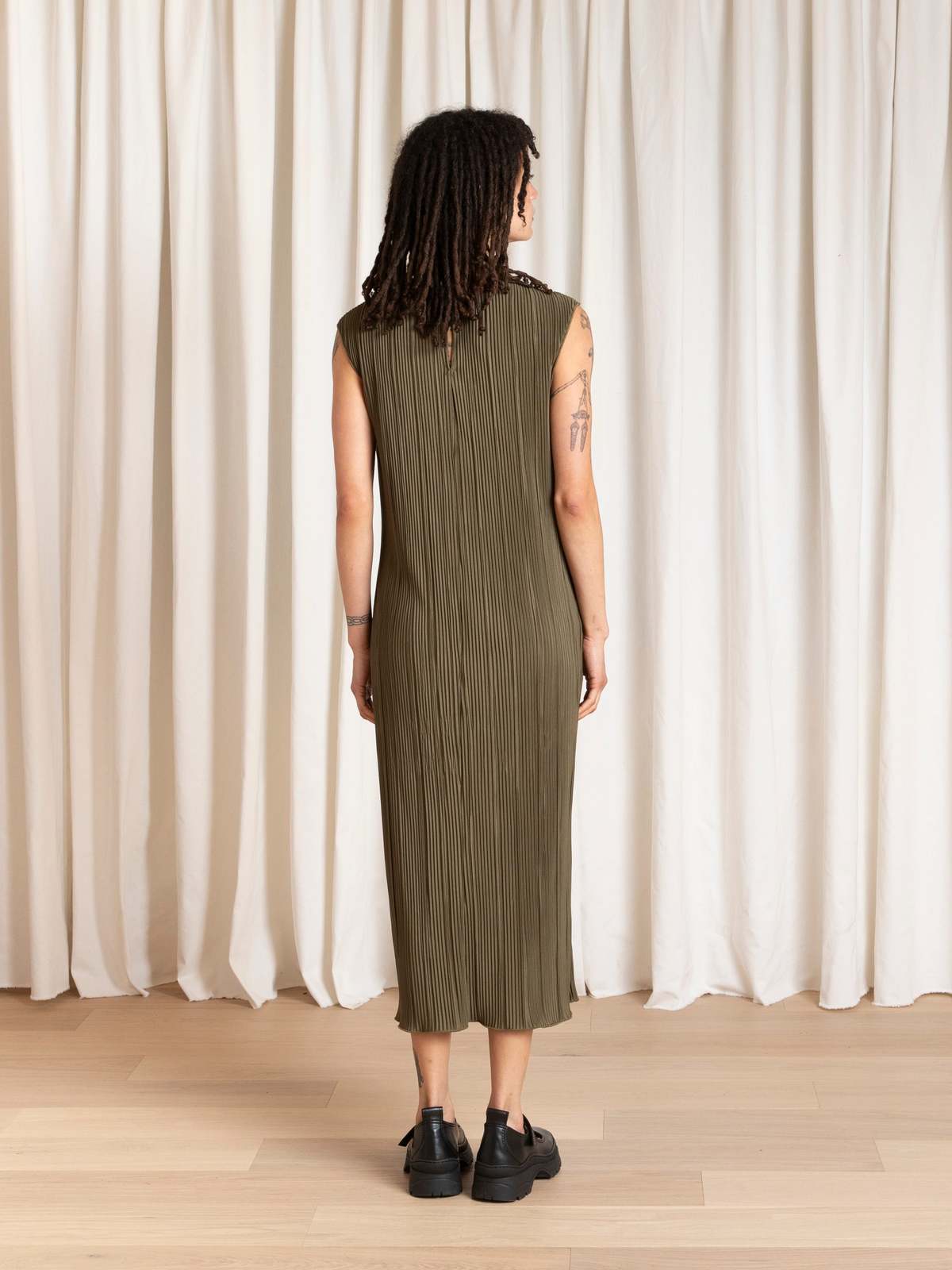 Ali Golden Pleated Tank Dress - Image 9 of 11