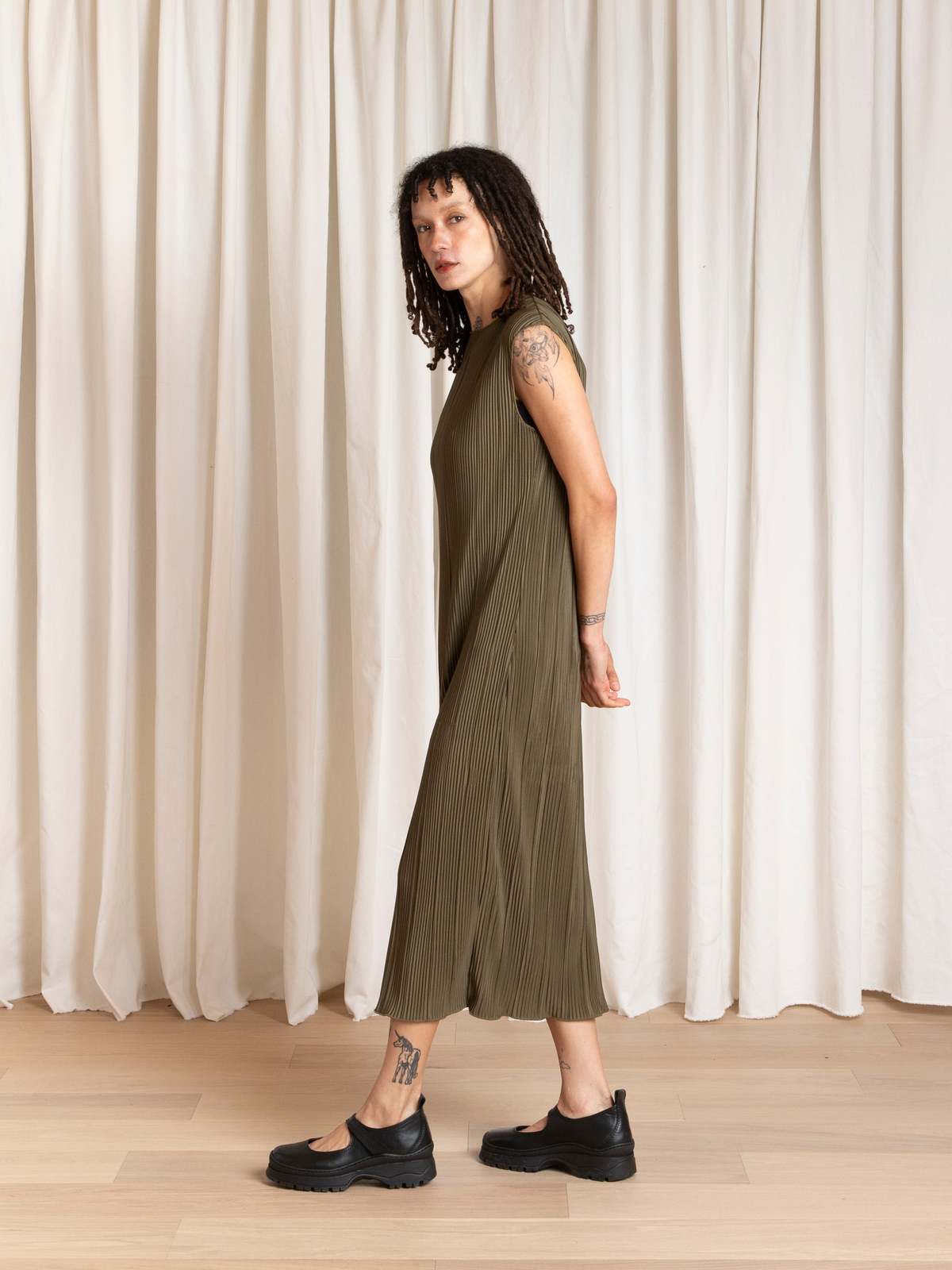 Ali Golden Pleated Tank Dress - Image 10 of 11