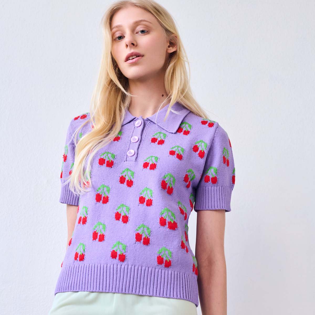 Gigi Knitwear Cherry Polo Top - Image 1 of 5