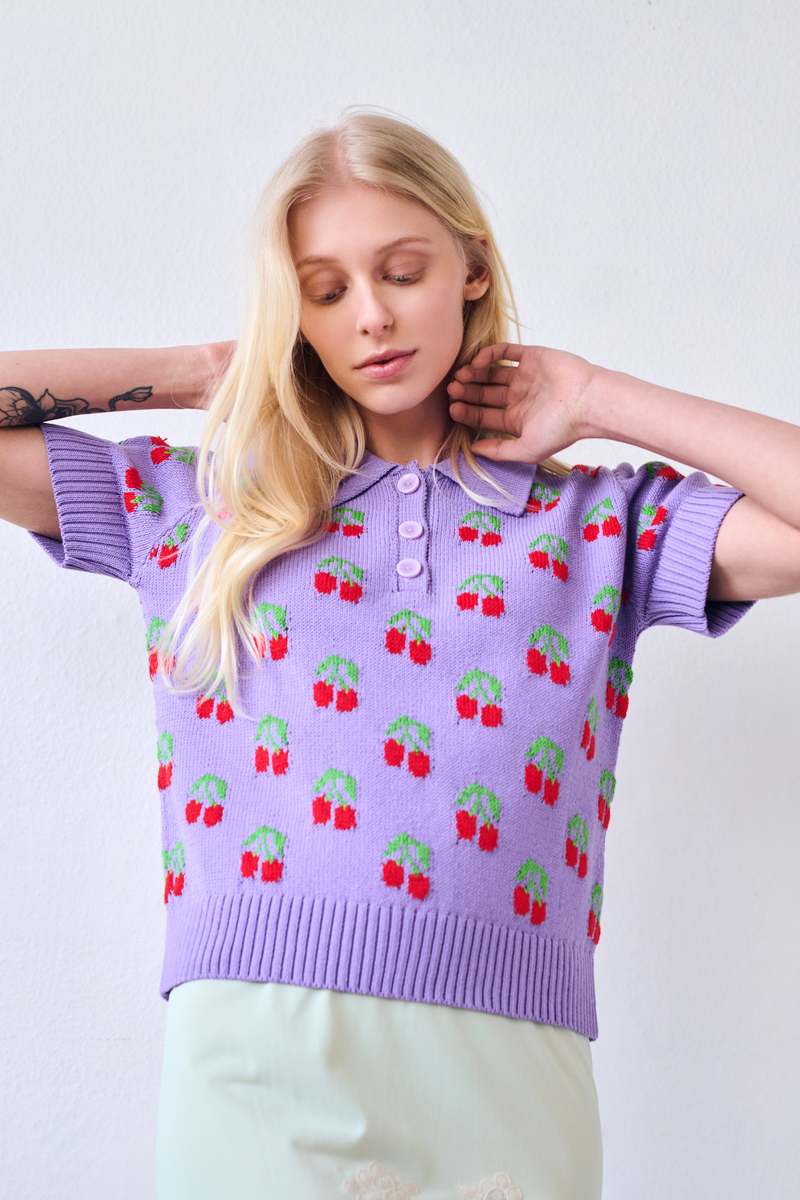 Gigi Knitwear Cherry Polo Top