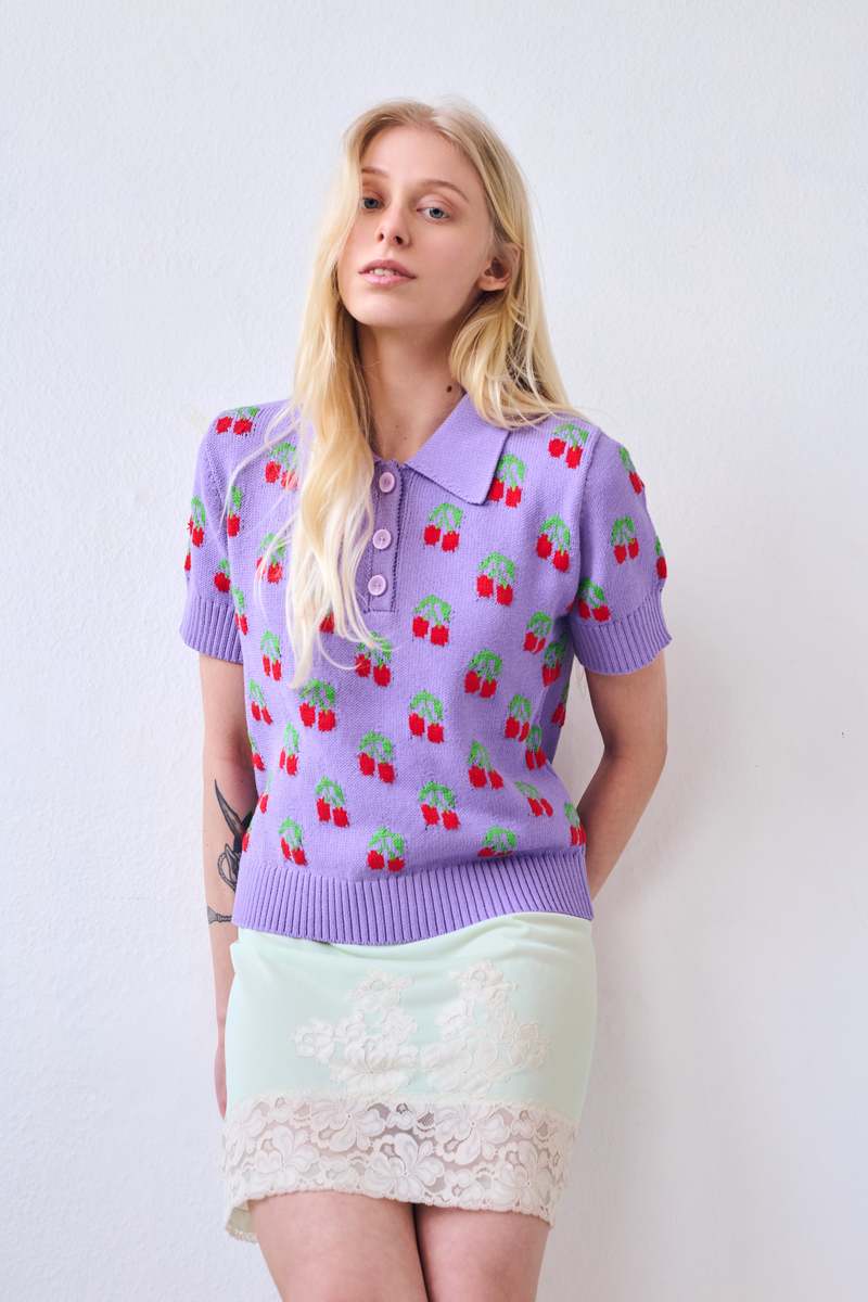 Gigi Knitwear Cherry Polo Top
