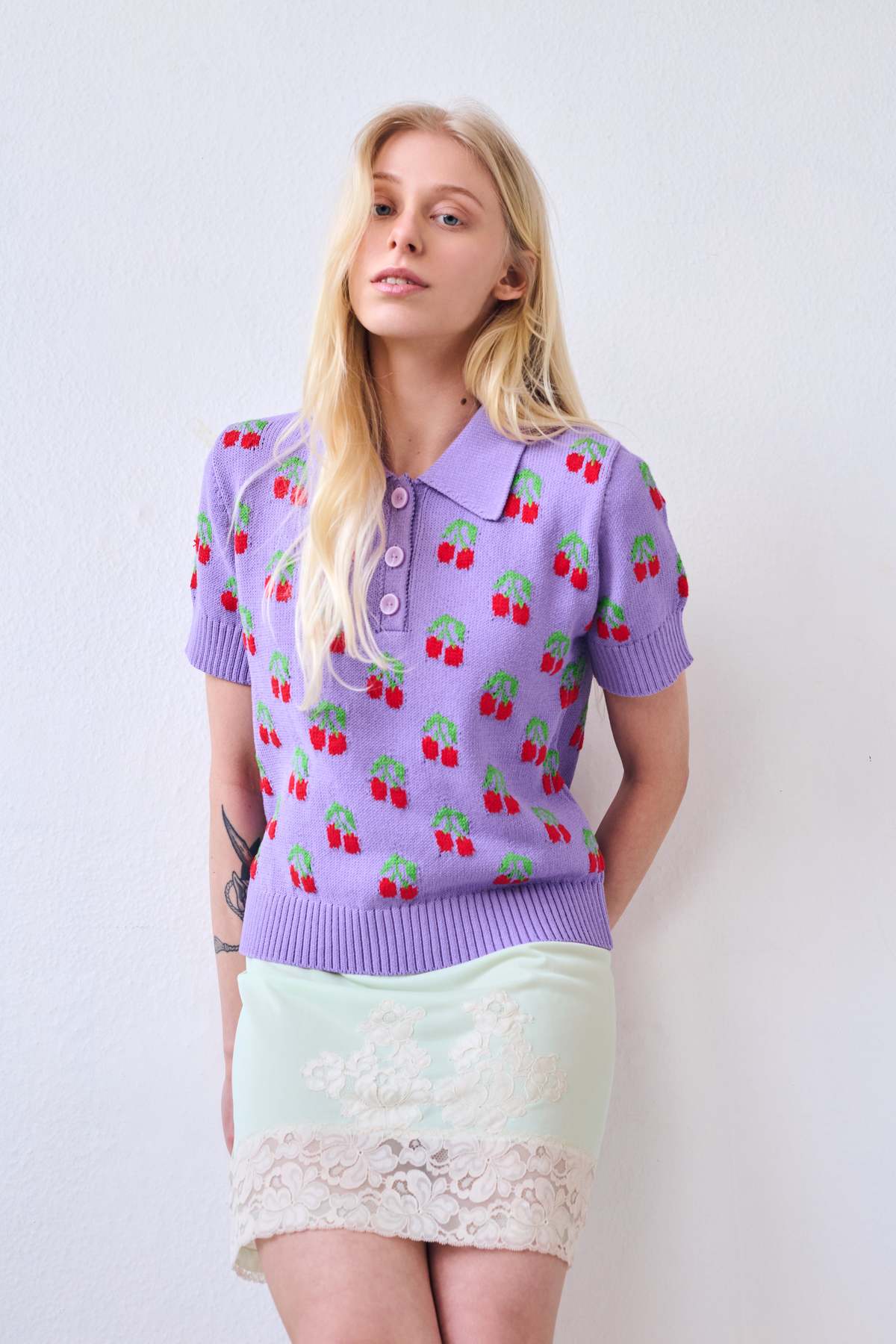 Gigi Knitwear Cherry Polo Top - Image 4 of 5