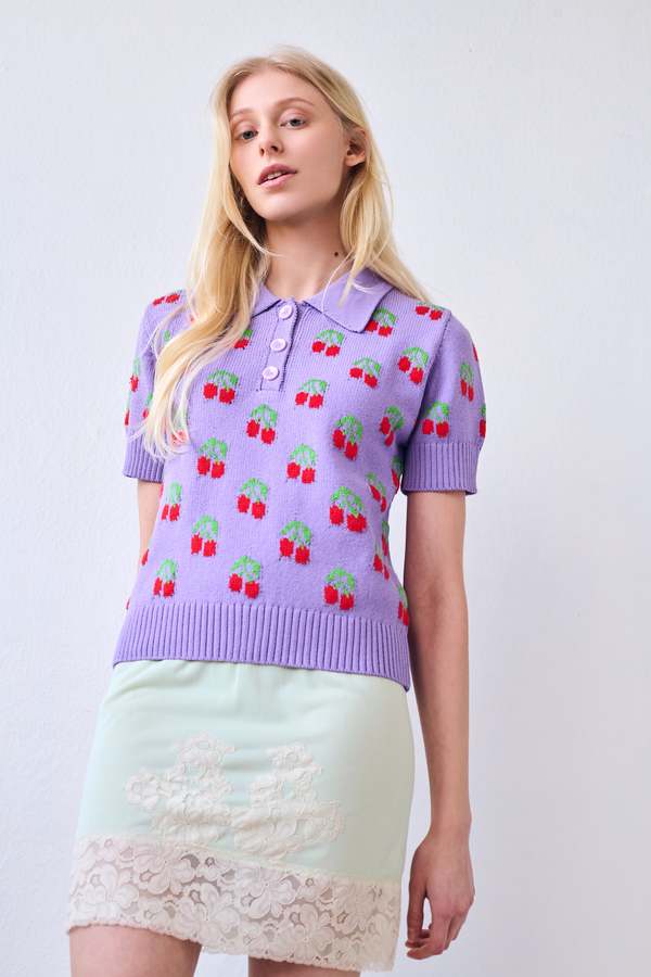 Gigi Knitwear Cherry Polo Top