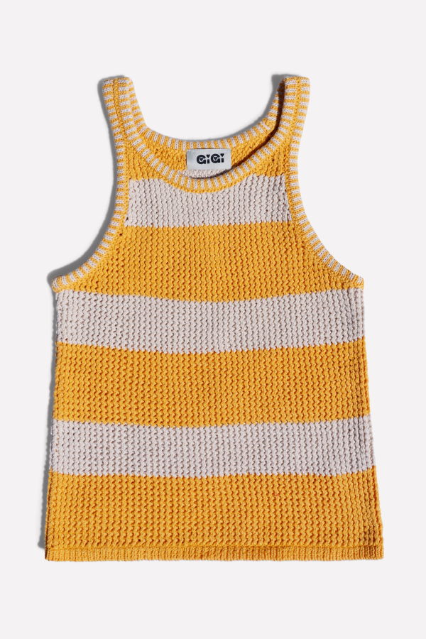 Gigi Knitwear Mesh Cotton Tank Top in Natural and Yellow Stripe