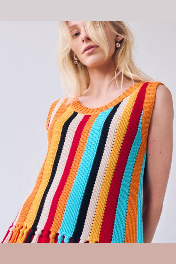 Gigi Knitwear Naia Stripe Fringe Tanktop Top