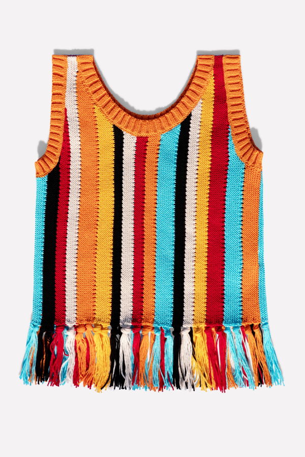 Gigi Knitwear Naia Stripe Fringe Tanktop Top
