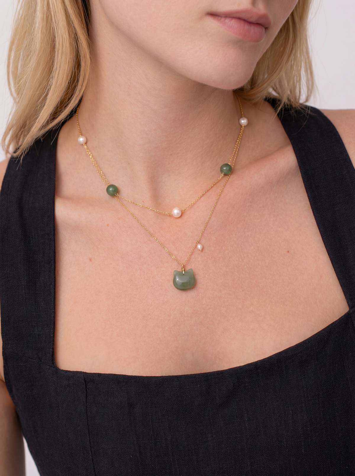 Seree Choupette Cat Pendant Necklace - Green - Image 2 of 4