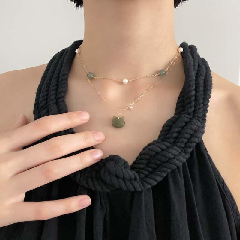 Seree Choupette Cat Pendant Necklace - Green