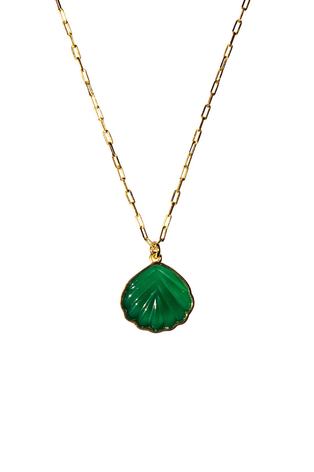 Seree Shell Green Jade Stone Pendant Necklace - Green - Image 3 of 5
