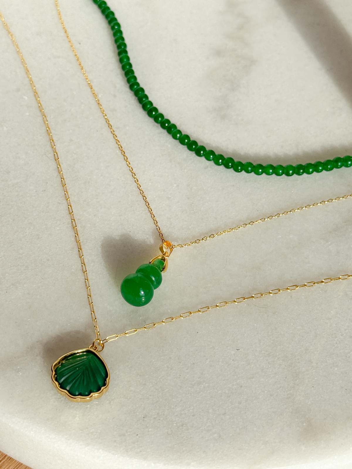 Seree Shell Green Jade Stone Pendant Necklace - Green - Image 5 of 5