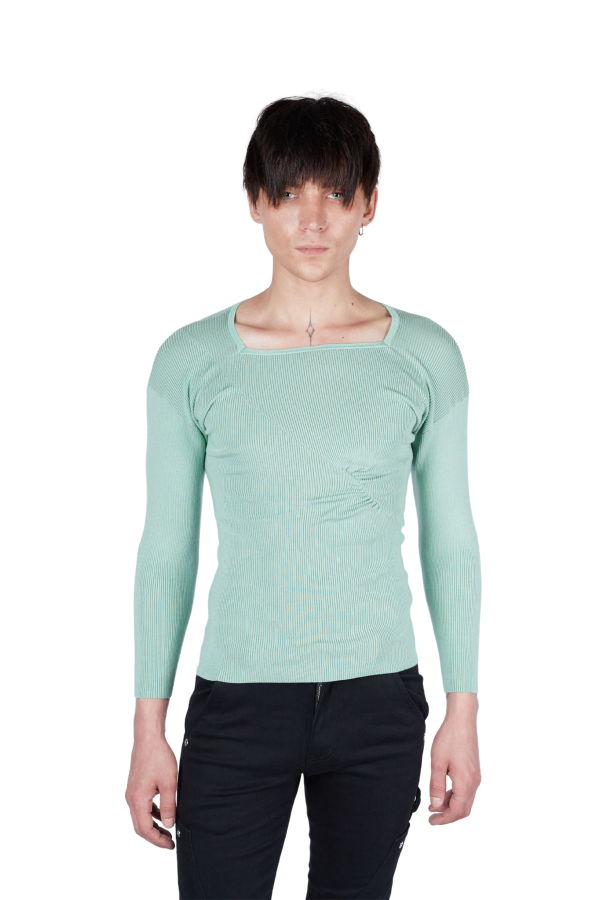 FANG NYC Essential Ruched Square Neck Long Sleeve Top - Seafoam