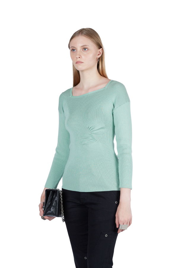 FANG NYC Essential Ruched Square Neck Long Sleeve Top - Seafoam