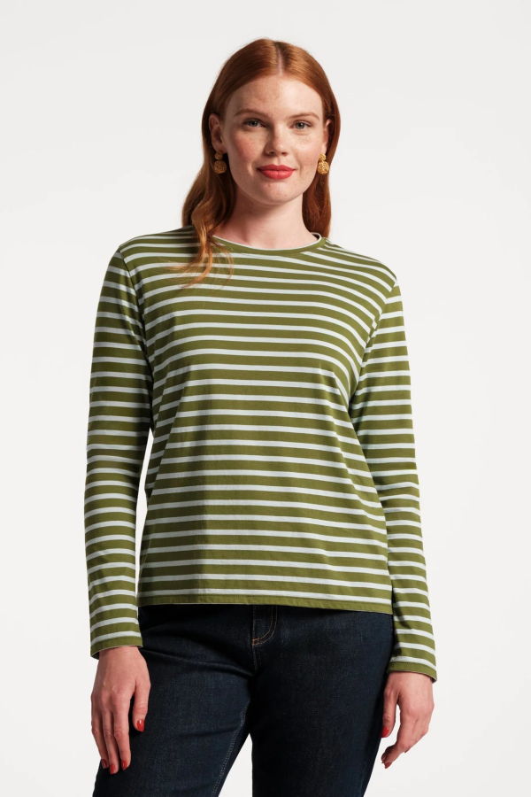 Frances Valentine Long Sleeve Striped Tee - Green/Pink
