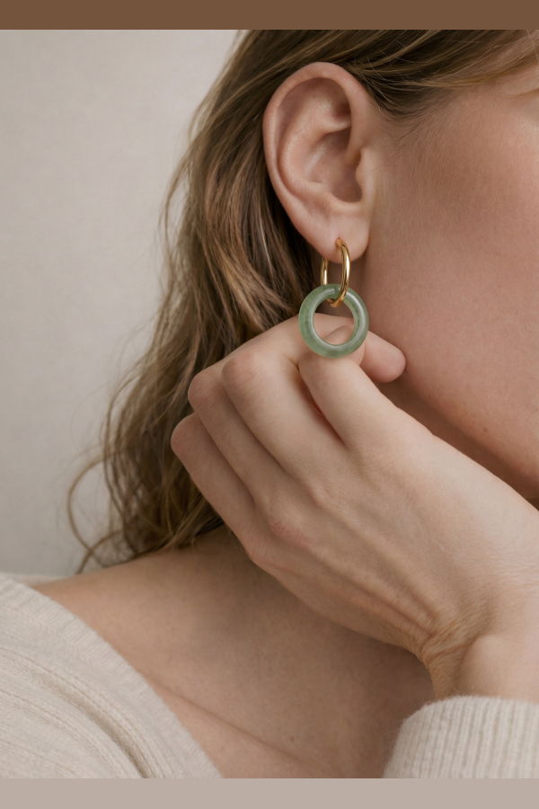 seree Amelie Skinny Jade Stone Hoop Earrings - Green