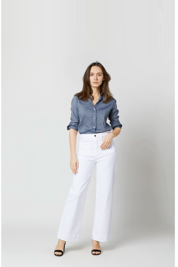 MASHBURN Column Patch Pocket Jean Jeans - White Stretch Denim