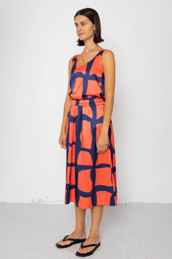 FOLK Pleated Scoop Back Vest - Abstract Navy