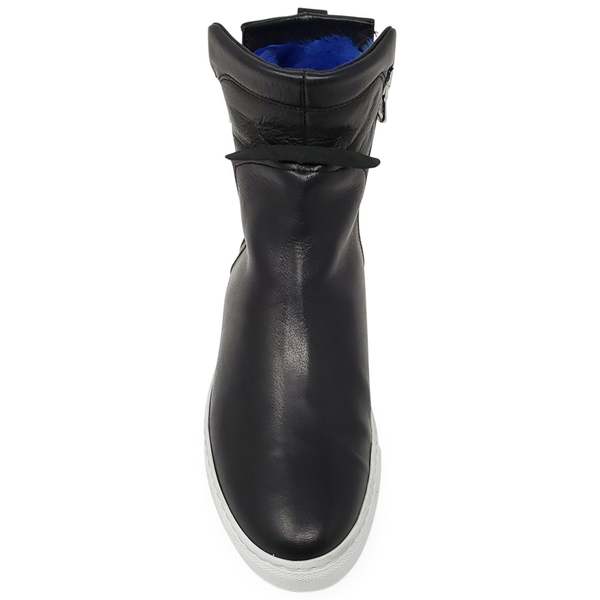 Madison Maison Black Leather Double Zip Shearling Sneaker - Black/Blue