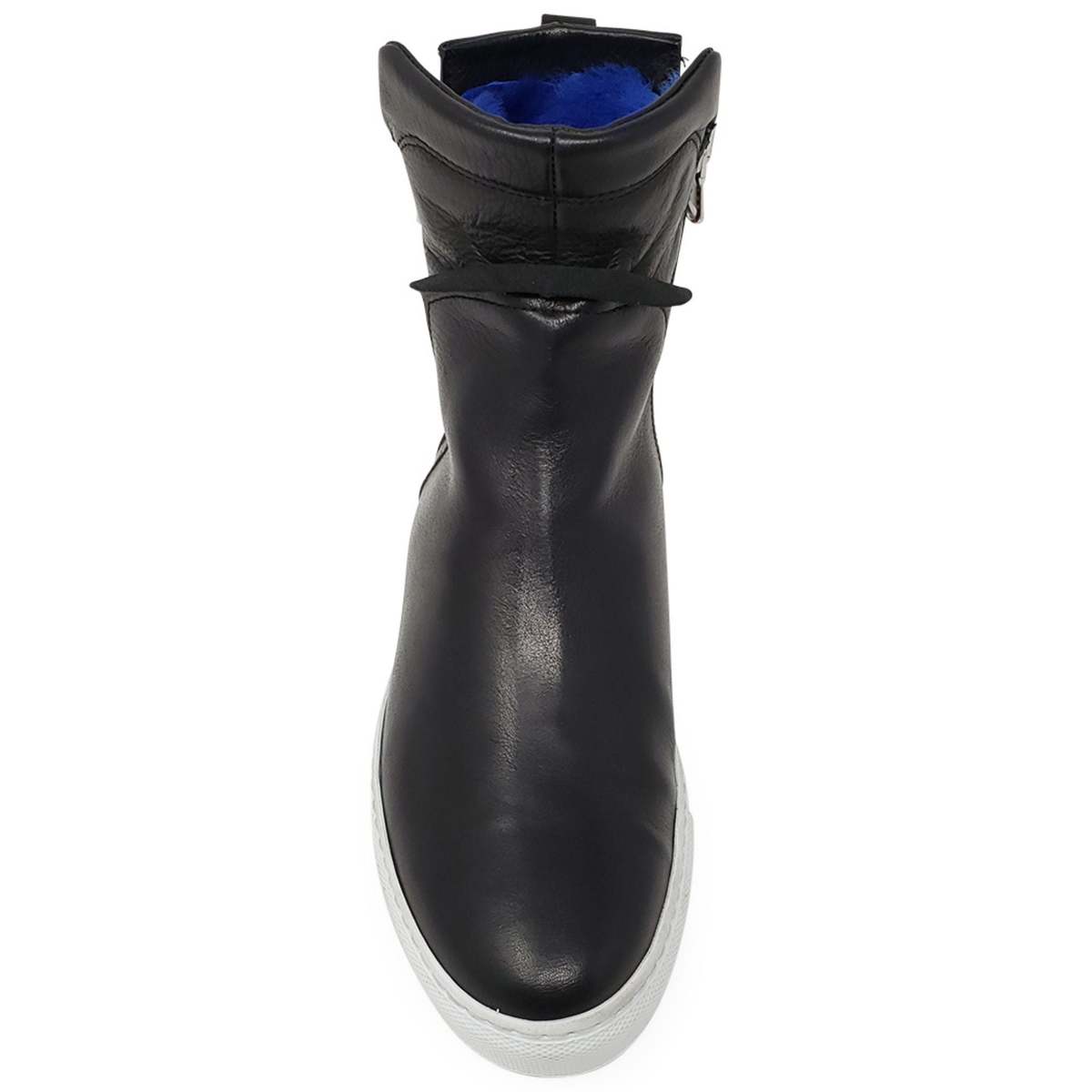 Madison Maison Black Leather Double Zip Shearling Sneaker - Black/Blue - Image 7 of 8