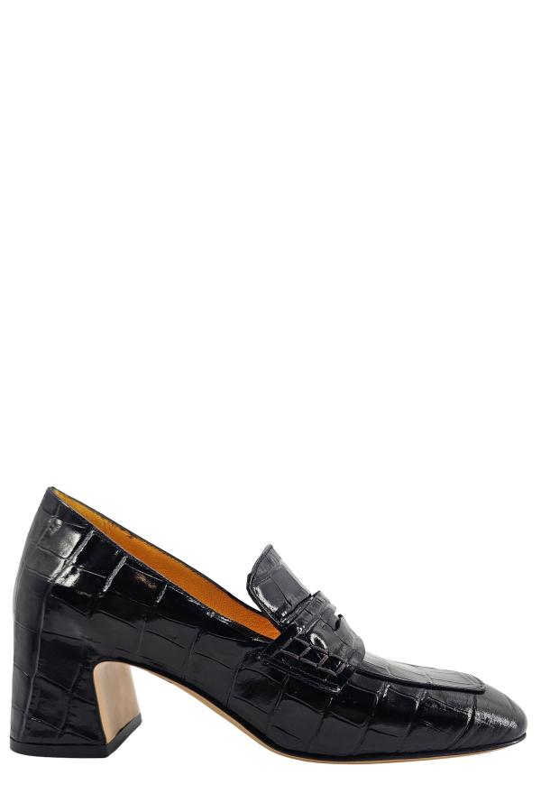 Madison Maison Black Leather Heel Moc Croc Loafer - Black