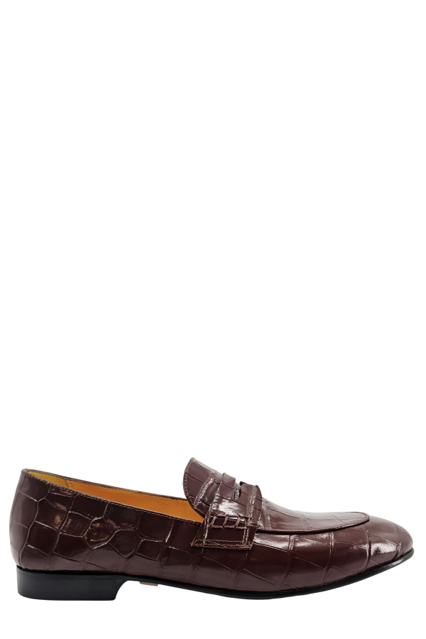 Madison Maison™ Chocolate Leather Flat Moc Croc Loafer - Chocolate