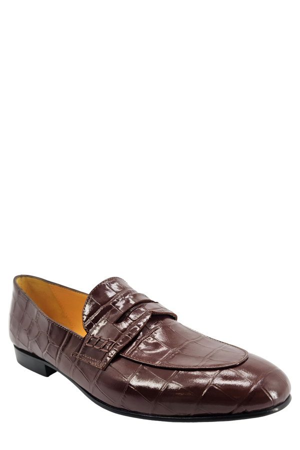 Madison Maison™ Chocolate Leather Flat Moc Croc Loafer - Chocolate