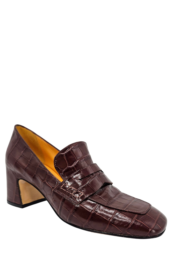 Madison Maison™ Chocolate Leather Heel Moc Croc Loafer - Chocolate