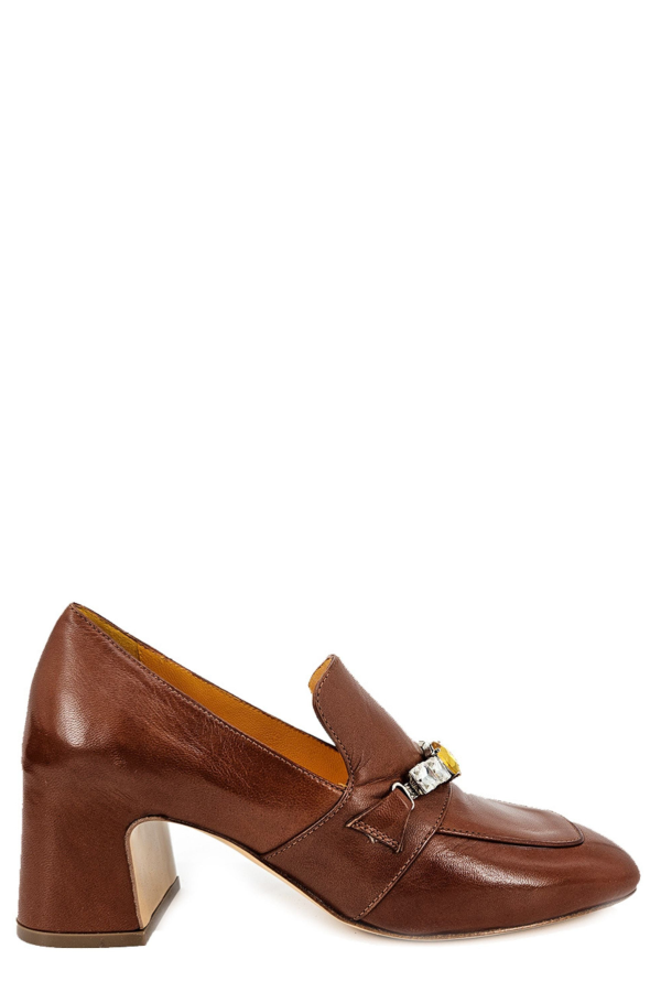 Madison Maison™ Leather Mid Heel Jeweled Loafer - Cognac