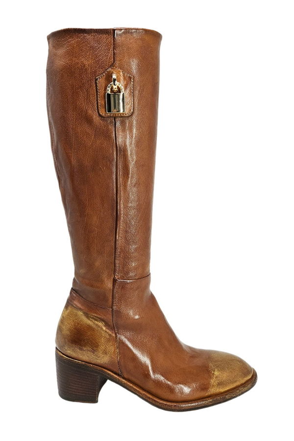 Madison Maison Tall Hand Rubbed Lock Boot - Cognac