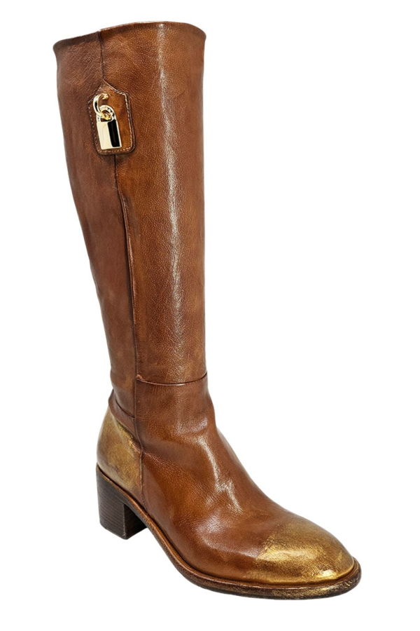 Madison Maison Tall Hand Rubbed Lock Boot - Cognac