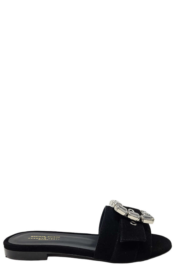 Madison Maison Fade Jeweled Buckle Suede Sandal - Black