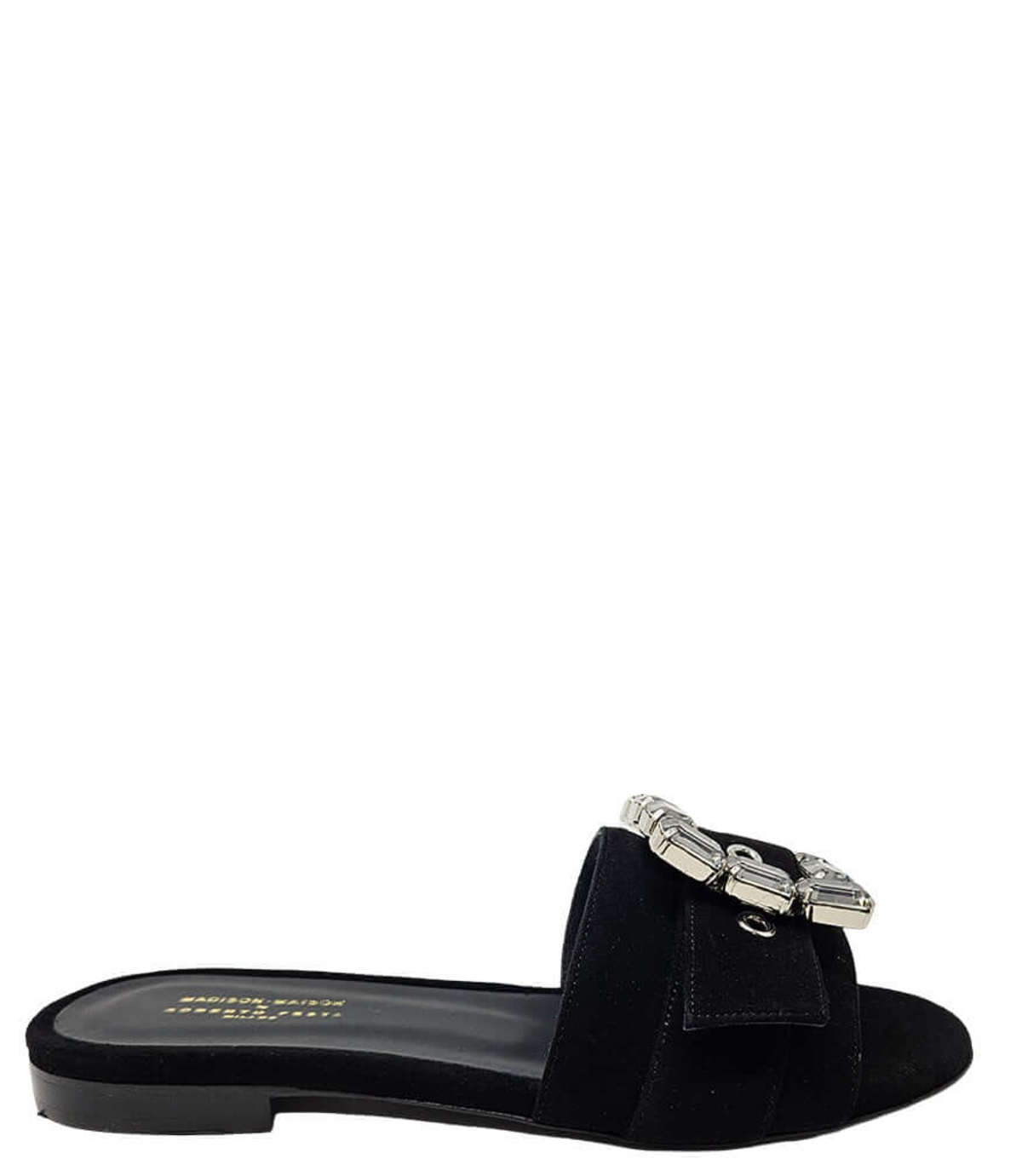Madison Maison Fade Jeweled Buckle Suede Sandal - Black - Image 1 of 4