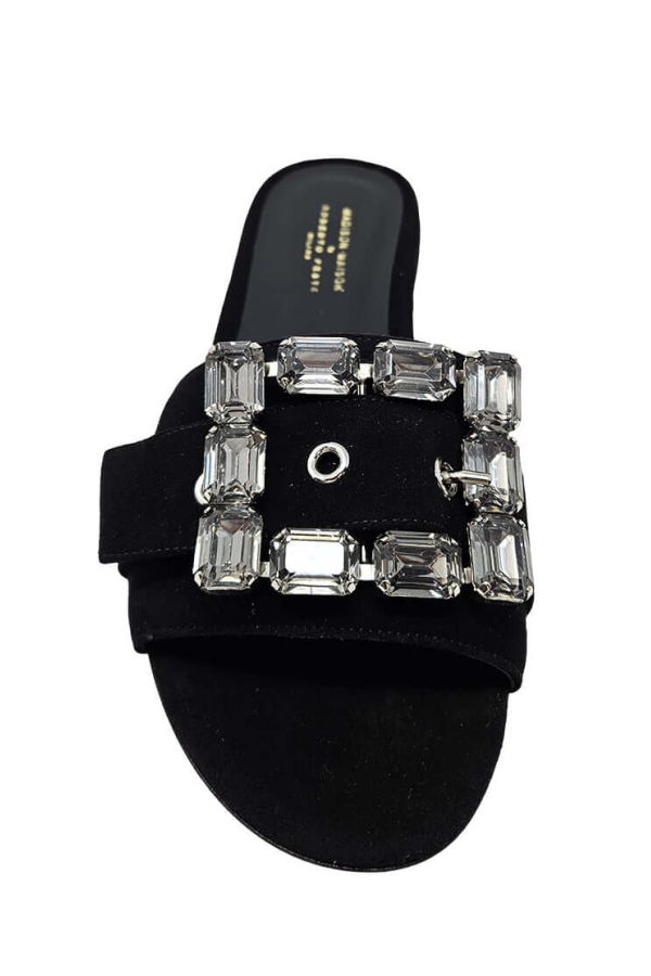 Madison Maison Fade Jeweled Buckle Suede Sandal - Black