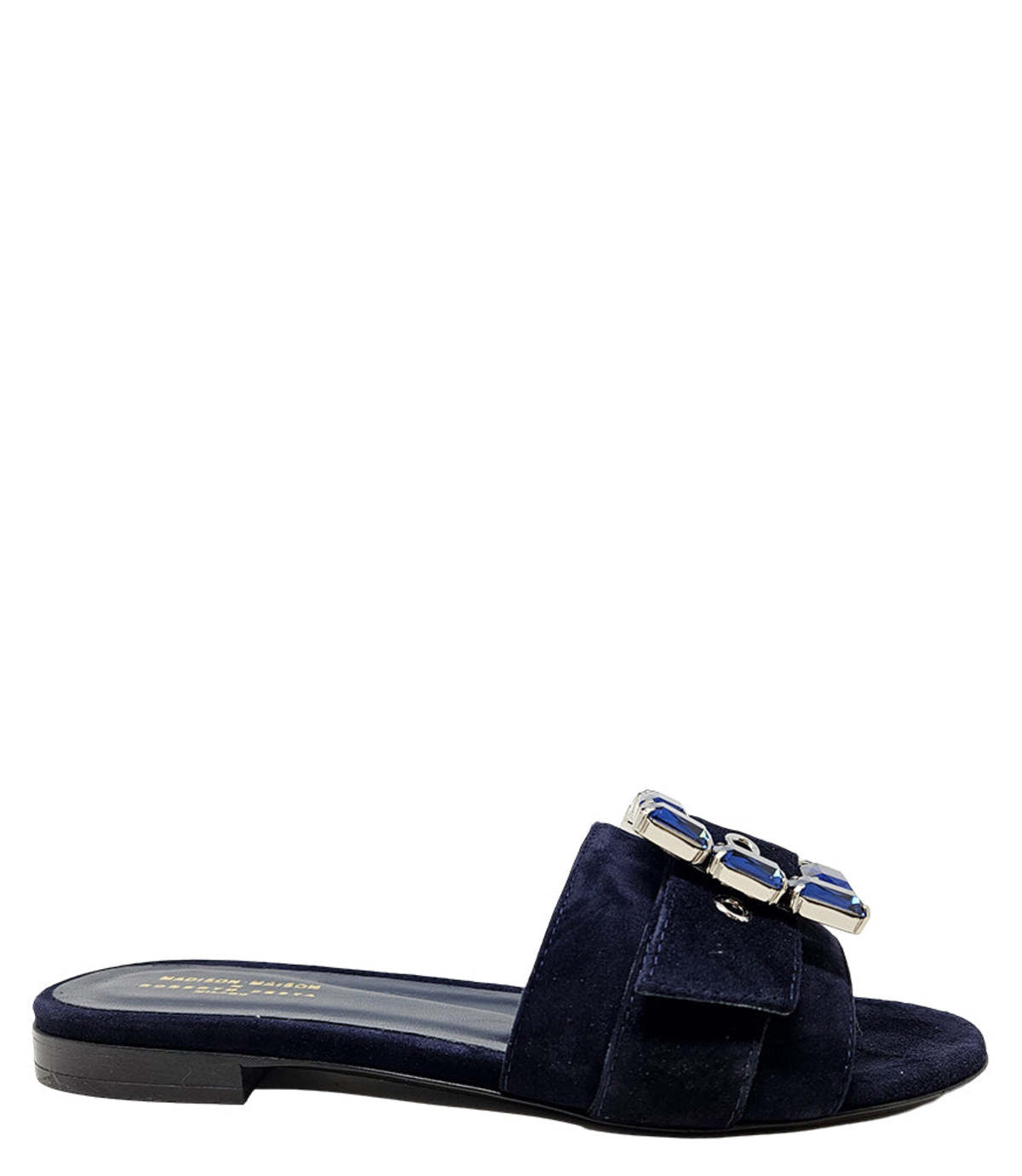 Madison Maison Fade Jeweled Buckle Suede Sandal - Navy - Image 1 of 4