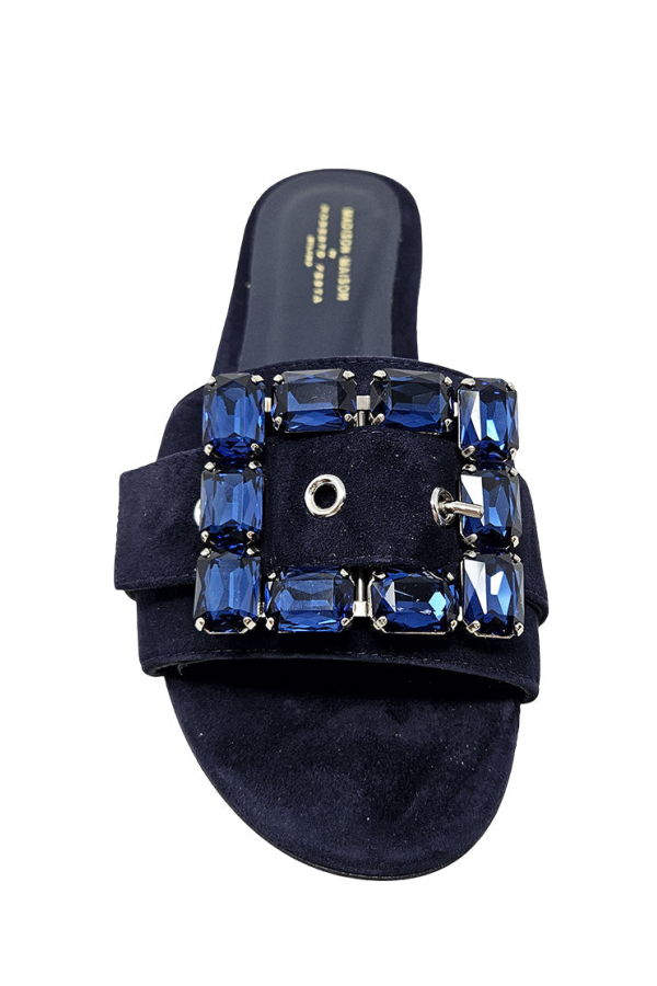 Madison Maison Fade Jeweled Buckle Suede Sandal - Navy