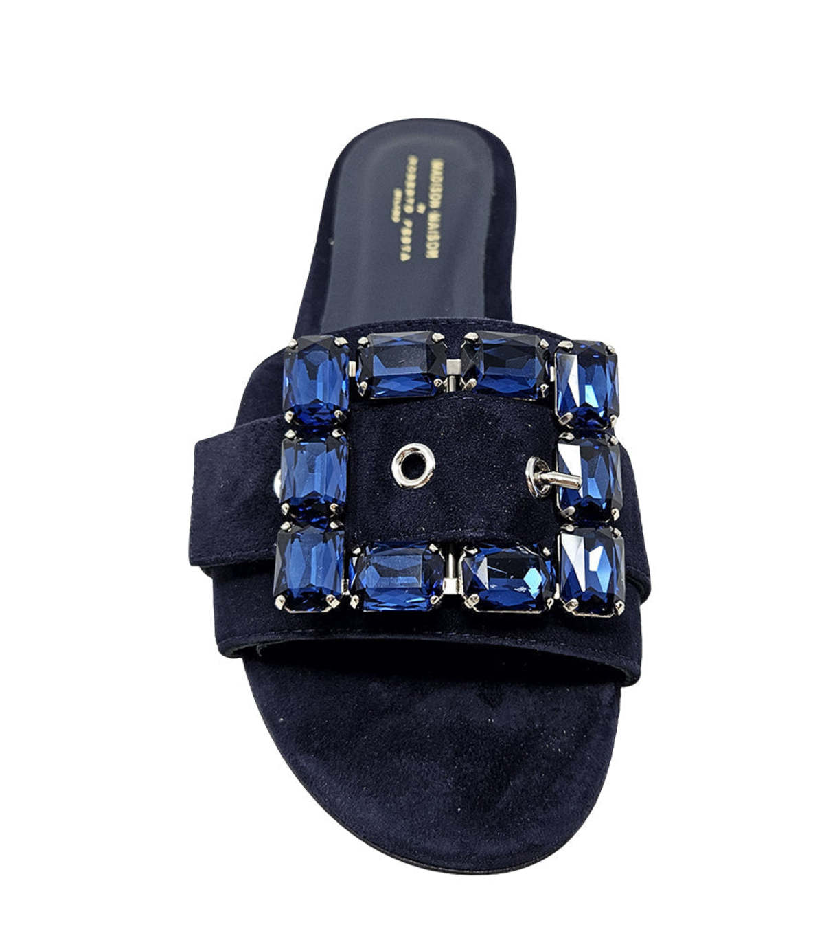 Madison Maison Fade Jeweled Buckle Suede Sandal - Navy - Image 2 of 4