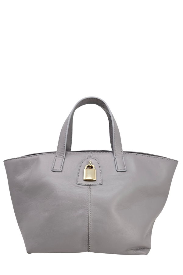 Madison Maison x Joan Hornig Leather Lock Tote Bag - Light Grey