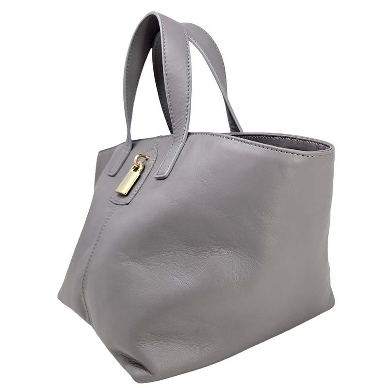 Madison Maison x Joan Hornig Leather Lock Tote Bag - Light Grey