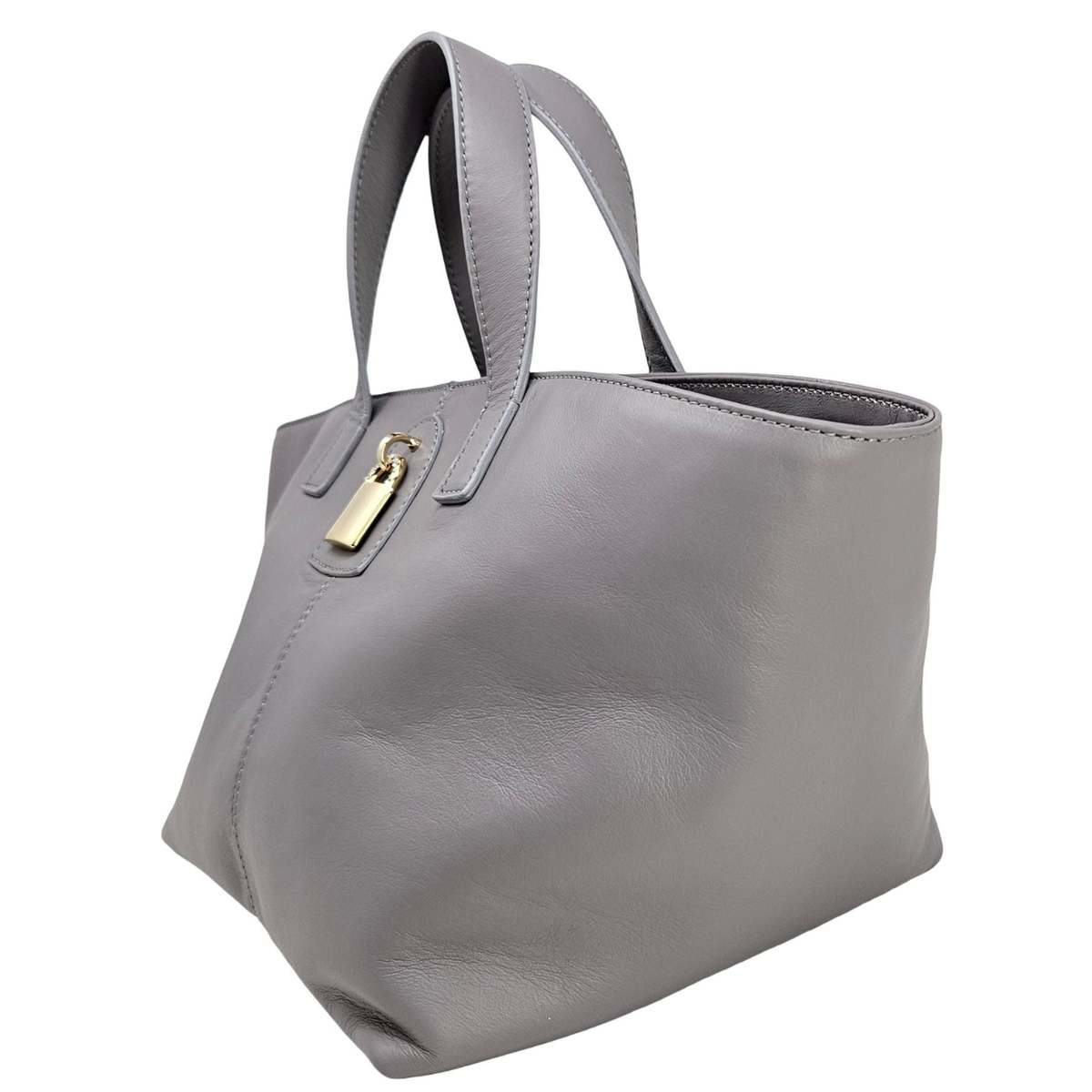 Madison Maison x Joan Hornig Leather Lock Tote Bag - Light Grey - Image 3 of 4