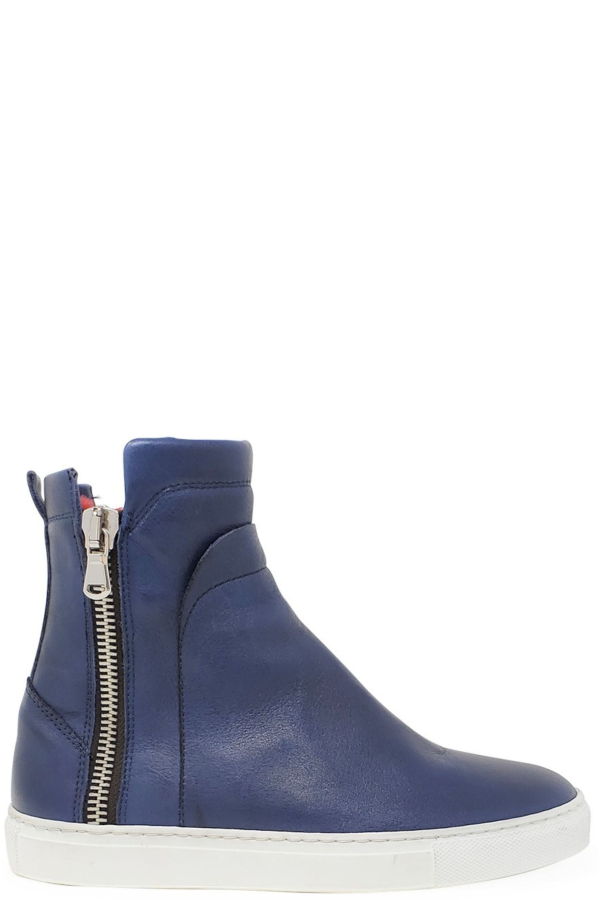 Madison Maison Navy Leather Double Zip Shearling Sneaker - Navy