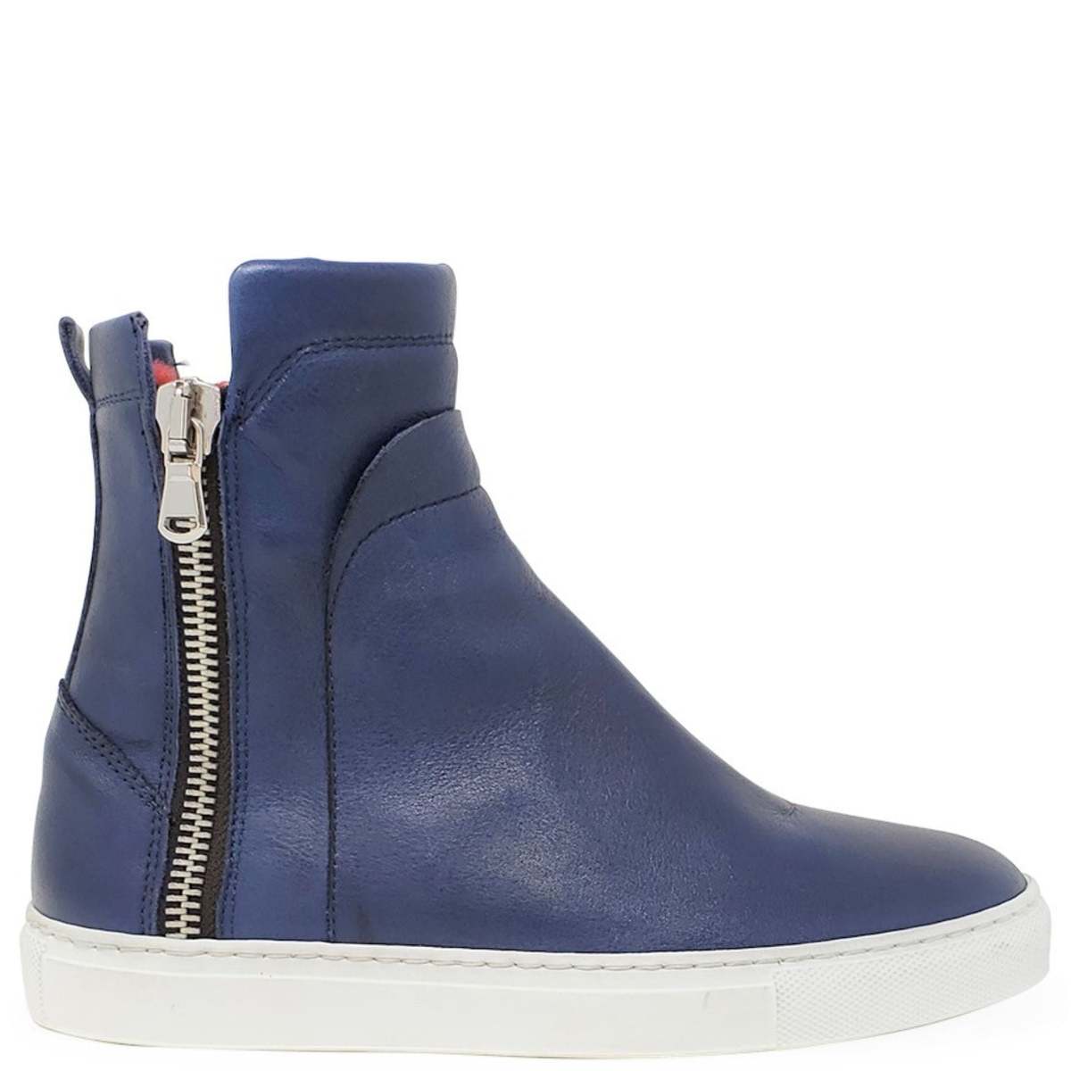 Madison Maison Navy Leather Double Zip Shearling Sneaker - Navy - Image 1 of 8
