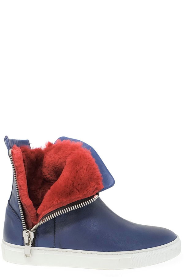 Madison Maison Navy Leather Double Zip Shearling Sneaker - Navy